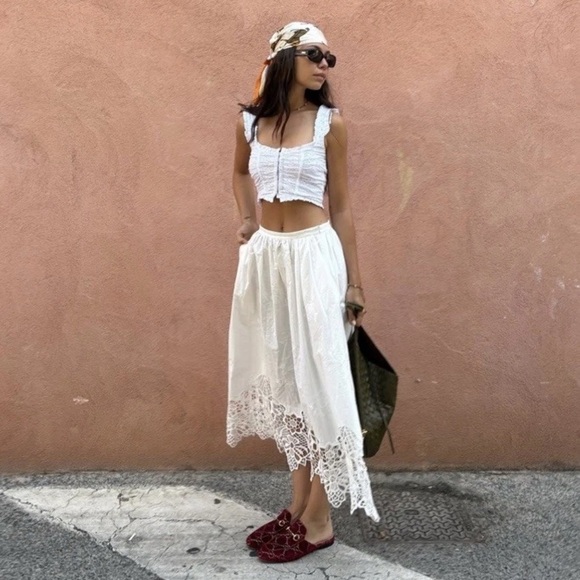 ZARA NWT $119 WOMAN SS25 ZW COLLECTION EMBROIDERED MIDI SKIRT WHITE | 6303/041 - Picture 2 of 14